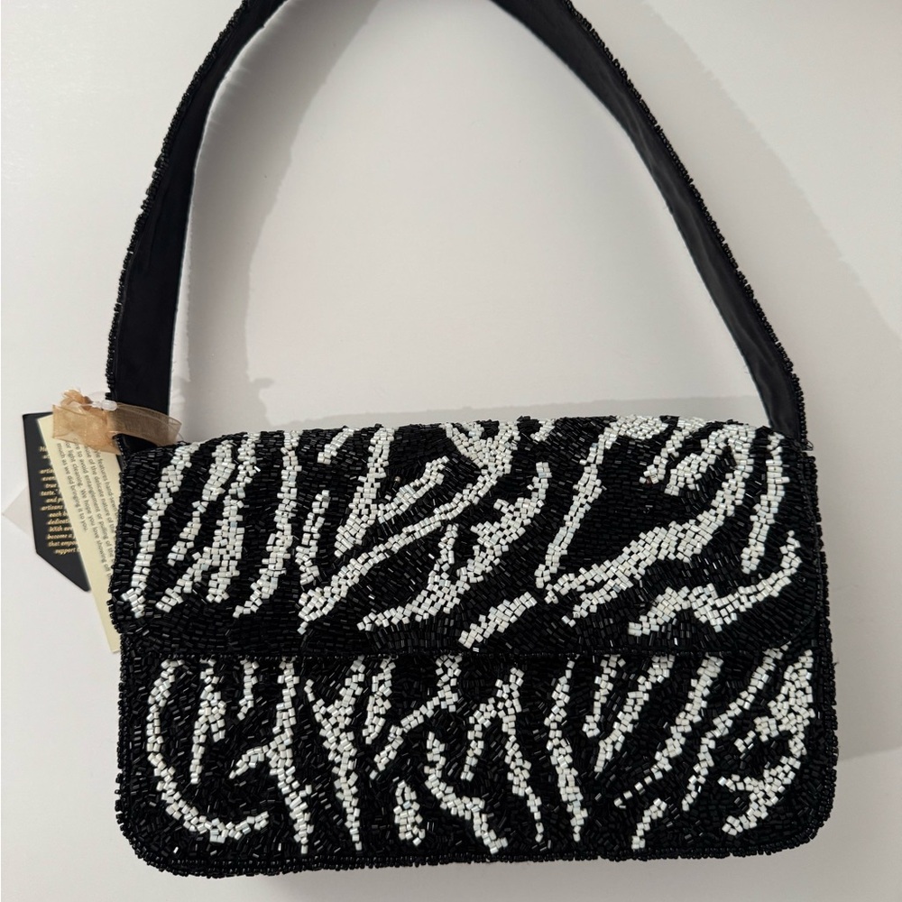 Viral beaded bag Chic Black and White Beaded Shoulder Bag